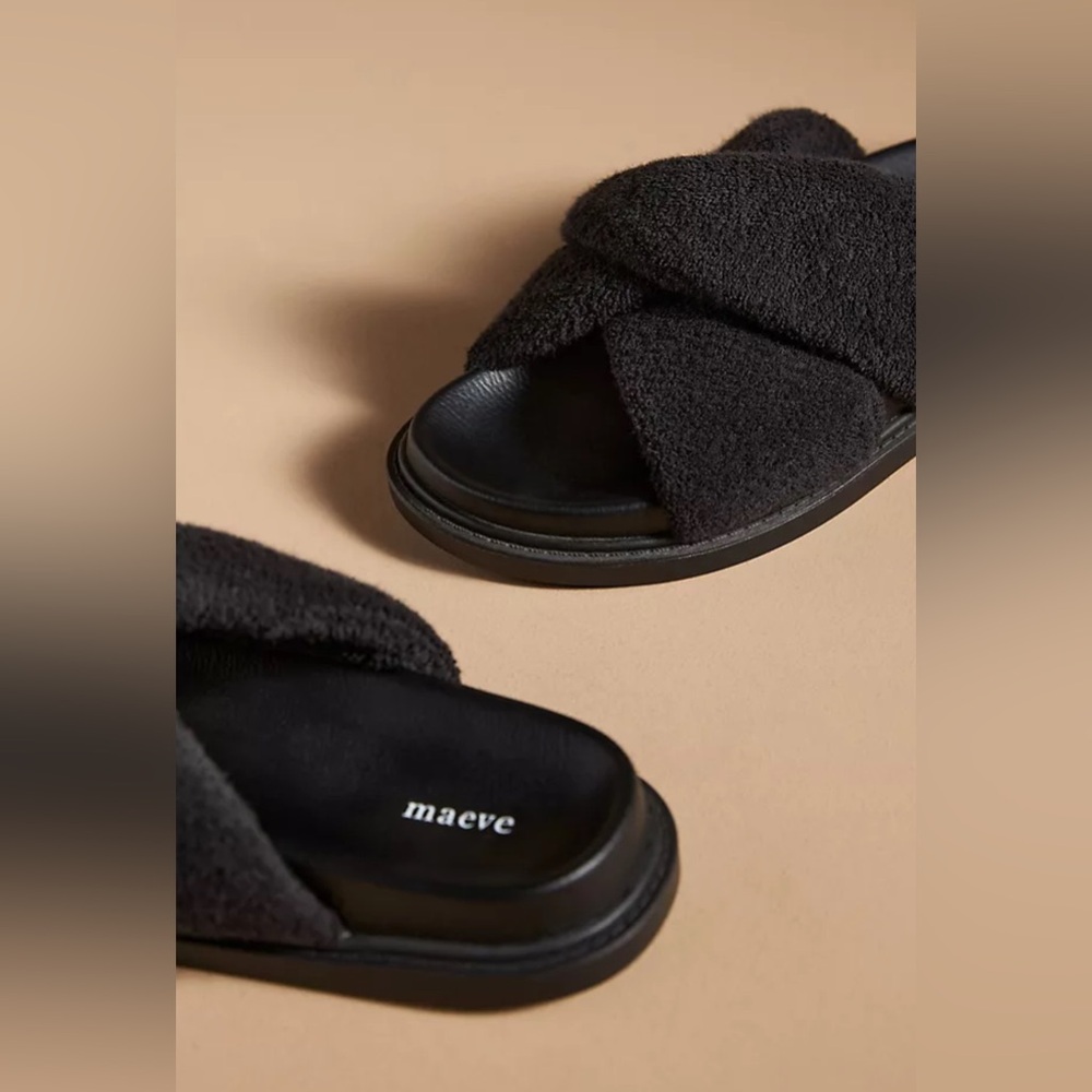 Anthropologie Maeve Terry Slide Sandals, Black, Sz 7 NWT - Picture 2 of 6